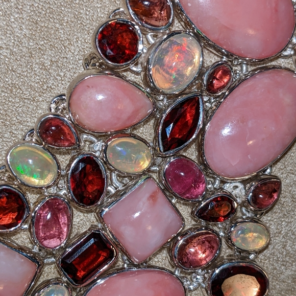 Pink Opal, Ethiopian Opal, Rhodolite Multi-Gemstone Necklace - Picture 14 of 16